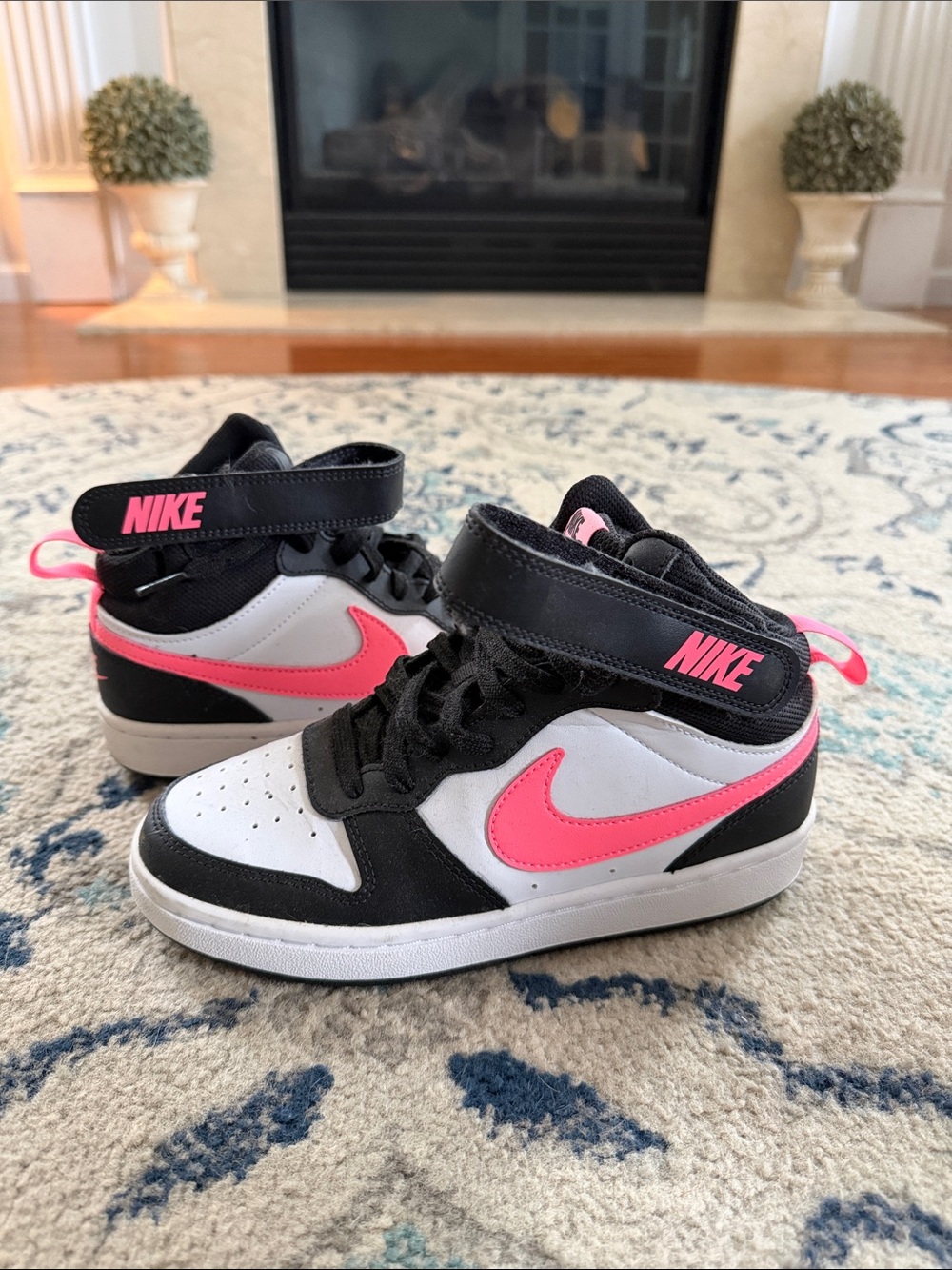 Nike Black, White & Pink Youth Mid-Top Sneakers